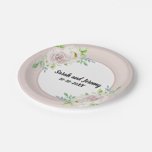 Rosewood Soft Mauve Bloemen Waterverf Roos Bruilof Papieren Bordje (Gekanteld)