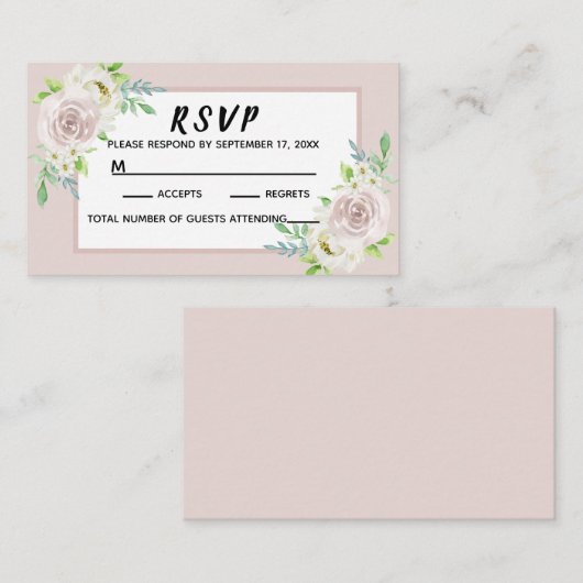 Rosewood Soft Mauve Bloemen Waterverf Roos Bruilof Plaatskaartje (Voorkant / Achterkant)