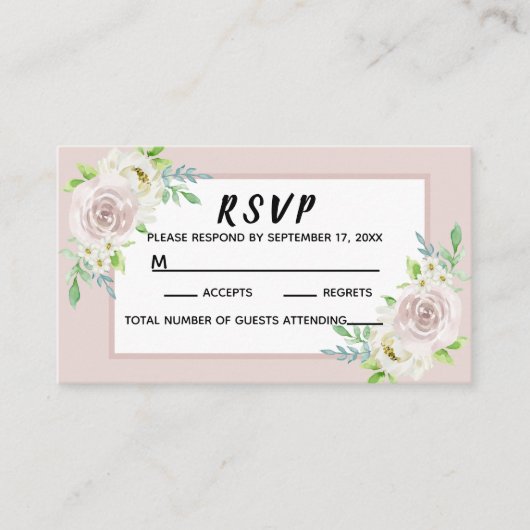 Rosewood Soft Mauve Bloemen Waterverf Roos Bruilof Plaatskaartje (Voorkant)