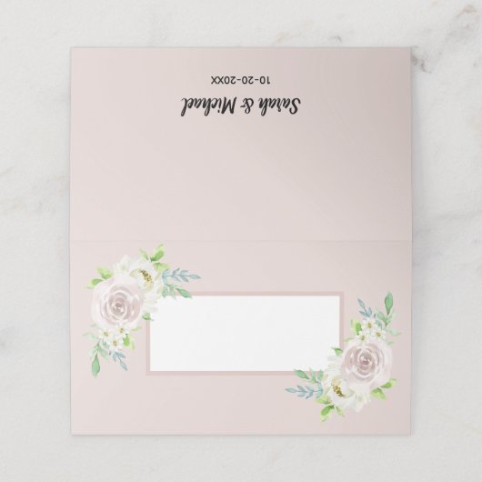 Rosewood Soft Mauve Bloemen Waterverf Roos Bruilof Plaatskaartje (Buitenkant ongevouwen)