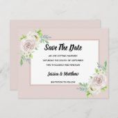 Rosewood Soft Mauve Bloemen Waterverf Roos Bruilof Save The Date (Voorkant / Achterkant)
