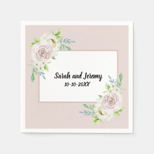 Rosewood Soft Mauve Bloemen Waterverf Roos Bruilof Servet (Voorkant)