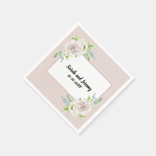 Rosewood Soft Mauve Bloemen Waterverf Roos Bruilof Servet (Hoek)