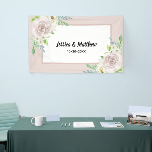 Rosewood Soft Mauve Bloemen Waterverf Roos Bruilof Spandoek (Beurs)