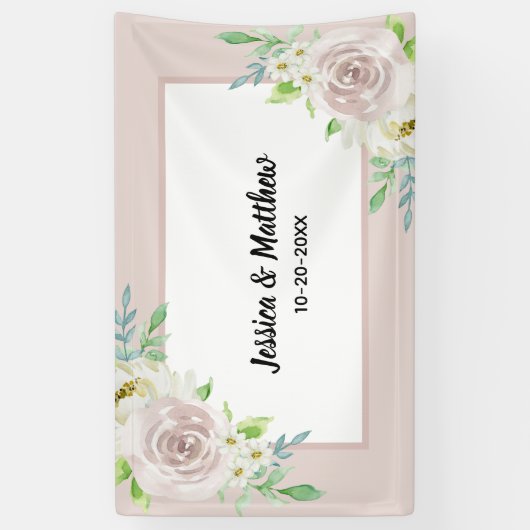 Rosewood Soft Mauve Bloemen Waterverf Roos Bruilof Spandoek (Verticaal)