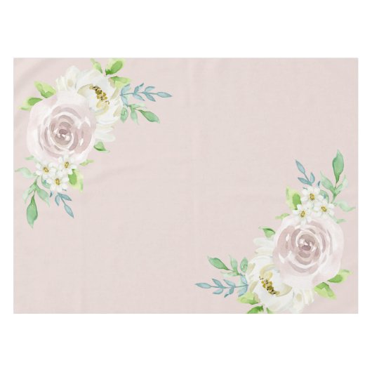 Rosewood Soft Mauve Bloemen Waterverf Roos Bruilof Tafelkleed (Voorkant (Horizontaal))
