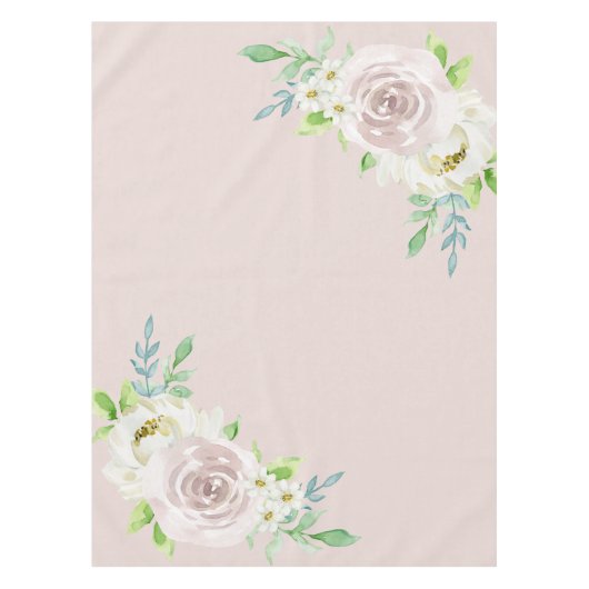 Rosewood Soft Mauve Bloemen Waterverf Roos Bruilof Tafelkleed (Voorkant)