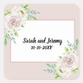 Rosewood Soft Mauve Bloemen Waterverf Roos Bruilof Vierkante Sticker