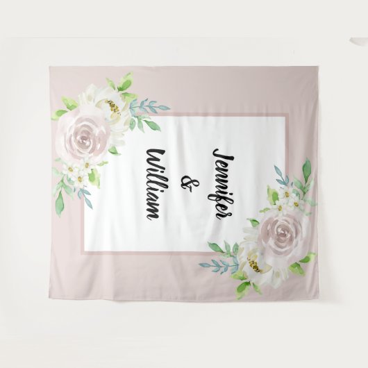 Rosewood Soft Mauve Bloemen Waterverf Roos Bruilof Wandkleed (Voorkant (horizontaal))