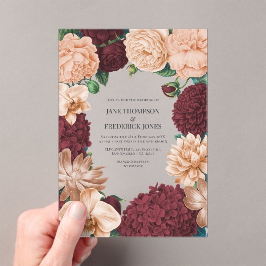 Rosewood, Terracotta Blush & Apricot Silk Wedding Acryl Uitnodigingen (Insitu (Draagbaar))