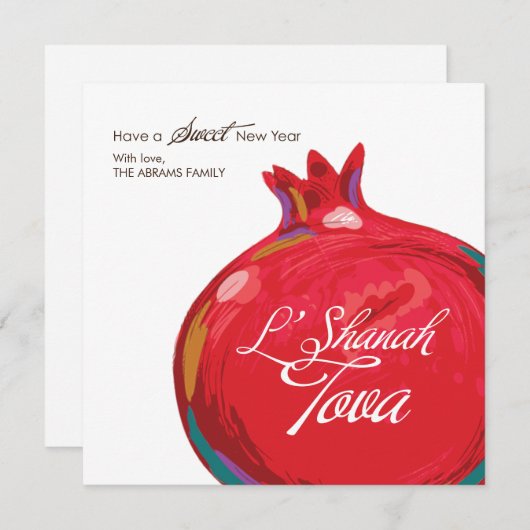 Rosh Hashana Granaatappel Plat Kaart (Voorkant / Achterkant)
