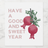 Rosh Hashana Joodse nieuwjaarswensen w. Pomegranat Wijn Etiket (Enkel label)