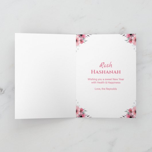 Rosh Hashana Ster van David Roze Bloem Wit Kaart (Binnen)