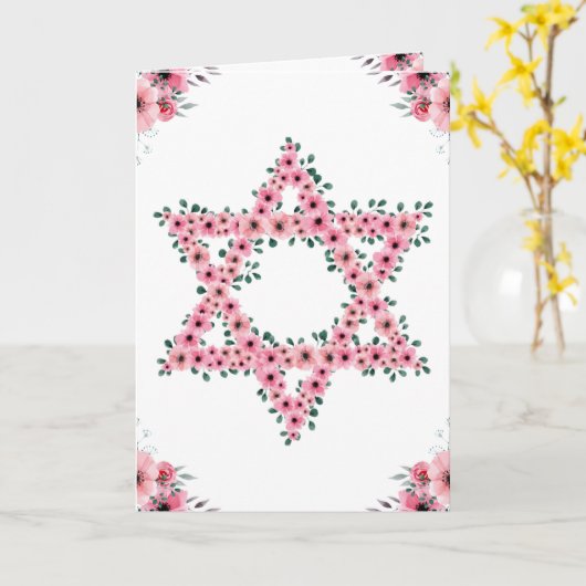 Rosh Hashana Ster van David Roze Bloem Wit Kaart (Gele Bloem)