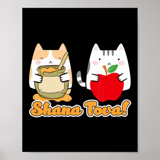 Rosh Hashana voor kattenmensen Kawaii - Happy Jewi Poster (Voorkant)