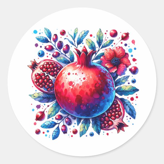 Rosh Hashana Water kleur Granaatappel Ronde Sticker (Voorkant)