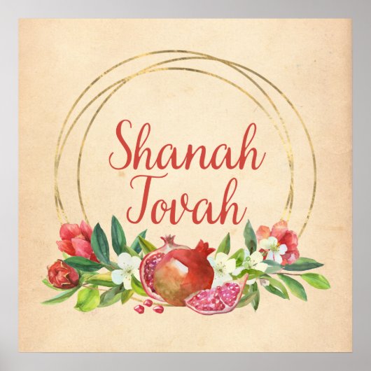 Rosh HaShana Wishes of Shanah Tovah w. Pomegranaat Poster (Voorkant)