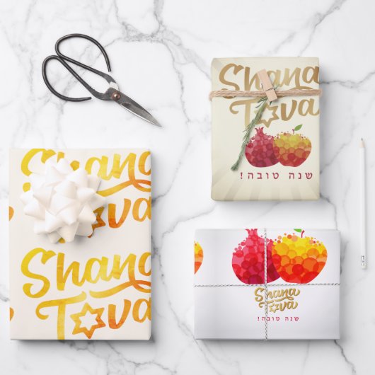 Rosh Hashanah 3 Granaatappels Leuke feestelijke st Inpakpapier Vel (Voorkant)