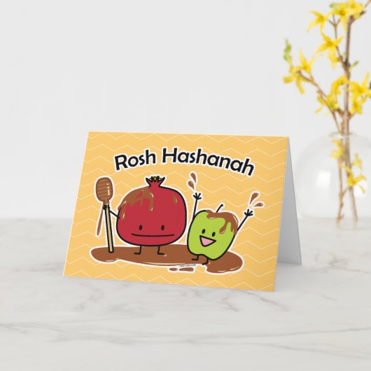 Rosh Hashanah appel granaatappel honing Joods nieu Kaart (Gele Bloem)