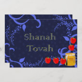 Rosh Hashanah Appels en Honing Blauwe Plat Kaart (Voorkant / Achterkant)