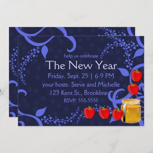 Rosh Hashanah Appels en Honing op Blauw Kaart (Voorkant / Achterkant)