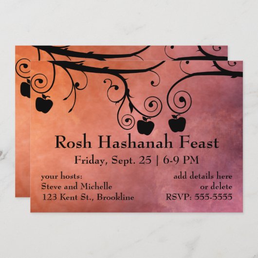 Rosh Hashanah Apple Silhouet Kaart (Voorkant / Achterkant)