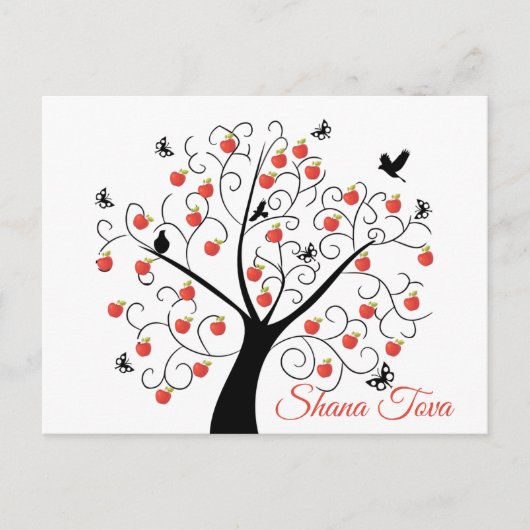 Rosh Hashanah Apple Tree met vogels en vlinders Briefkaart (Voorkant)