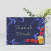 Rosh Hashanah Apples and Honey Blue Flat Kaart (Staand voorkant)