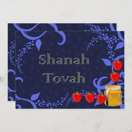 Rosh Hashanah Apples and Honey Blue Flat Kaart (Voorkant / Achterkant)