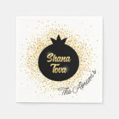 Rosh Hashanah Black-Golden Sparkly Granaatappel Servet (Voorkant)