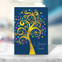 Rosh Hashanah Blauw Gouden Folie Boom van het Leve