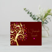 Rosh Hashanah Bourgondië Rood Levensboom Echt Goud Folie Feestdagen Briefkaart (Staand Voorkant)