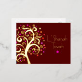 Rosh Hashanah Bourgondië Rood Levensboom Echt Goud Folie Feestdagen Briefkaart (Voorkant / Achterkant)