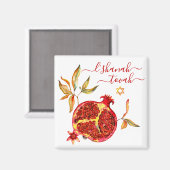 Rosh Hashanah Chic Red Gold Pomegranate Waterverf Magneet (Voorkant / Achterkant)