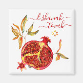 Rosh Hashanah Chic Red Gold Pomegranate Waterverf Magneet (Voorkant)