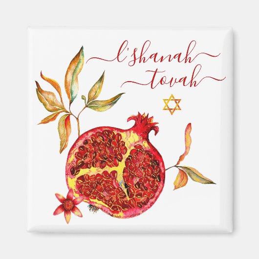 Rosh Hashanah Chic Red Gold Pomegranate Waterverf Magneet (Voorkant)