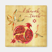 Rosh Hashanah Chic Red Pomegranate Waterverf Gold Magneet (Voorkant)