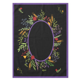 Rosh Hashanah Colorful Oval Floral Wreaton Black Tafelkleed