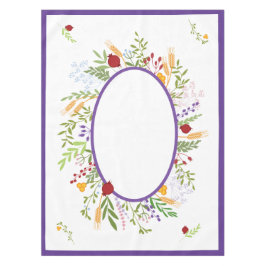 Rosh Hashanah Colorful Oval Floral Wreaton White Tafelkleed