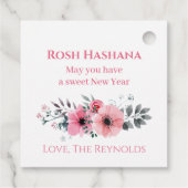 Rosh Hashanah Davidster Roze Bloem Wit Bedankjes Labels (Achterkant)