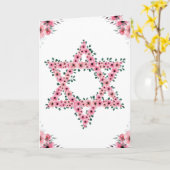 Rosh Hashanah Davidster Roze Bloem Wit Kaart (Gele Bloem)