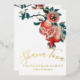 Rosh Hashanah Elegant New Year Dinner Pomegranate Folie Uitnodiging