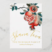 Rosh Hashanah Elegant New Year Dinner Pomegranate Folie Uitnodiging (Voorkant)