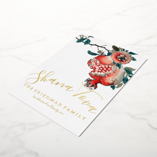 Rosh Hashanah Elegant New Year Dinner Pomegranate Folie Uitnodiging (Gedraaid)