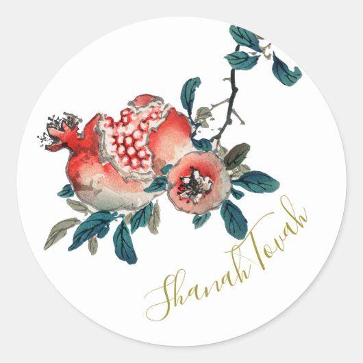 Rosh Hashanah Elegant New Year Sweet Pomegranate Ronde Sticker (Voorkant)