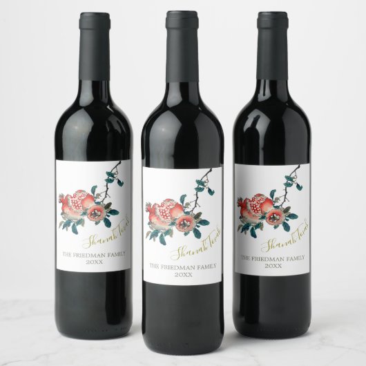 Rosh Hashanah Elegant New Year Sweet Pomegranate Wijn Etiket (Flessen)