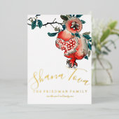 Rosh Hashanah Elegant Nieuwjaarsdiner Granaatappel Folie Uitnodiging (Staand Voorkant)