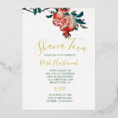 Rosh Hashanah Elegant Nieuwjaarsdiner Granaatappel Folie Uitnodiging (Achterkant)