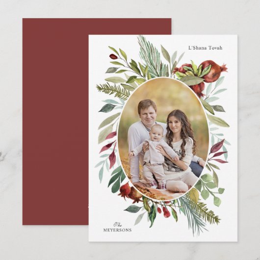 ROSH HASHANAH ELEGANTE WATERCOLOR FOTO GROET FEESTDAGENKAART (Voorkant / Achterkant)