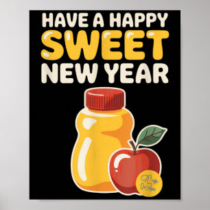 Rosh Hashanah Gelukkig Zoet Nieuwjaar Honing Beer Poster